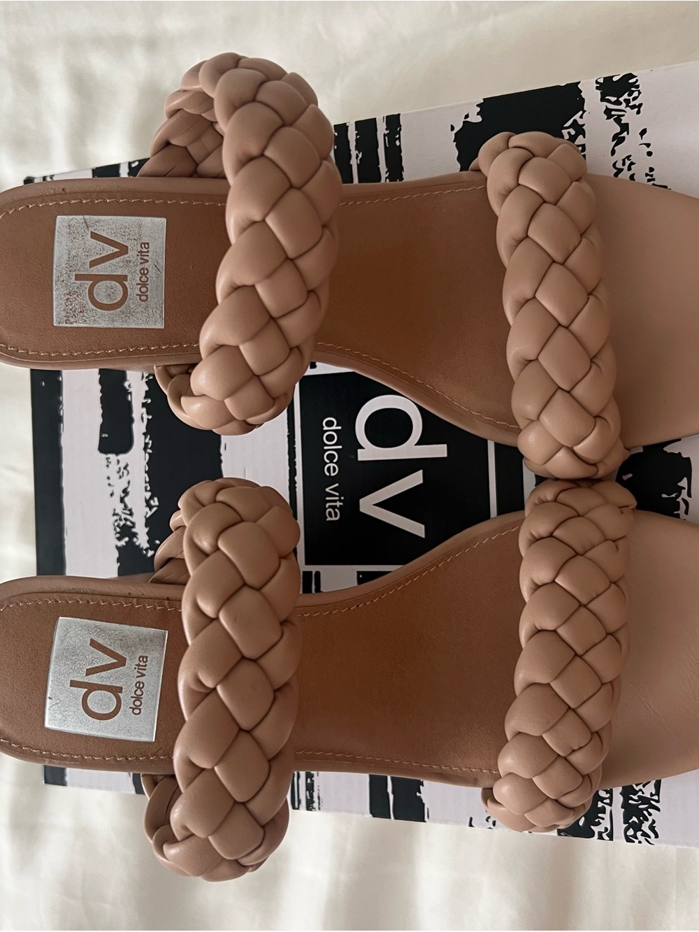 DV Dolce Vita Braided Double-Strap Chunky Heel Sandals — tan